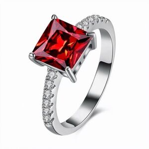 Red Topaz Princess Silver Ring SZ 7.5! NEW!